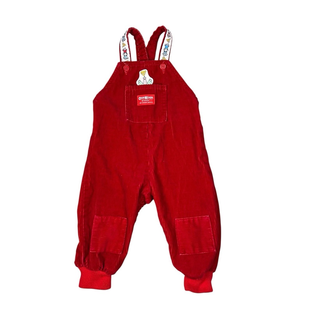 OSH KOSH B'GOSH VINTAGE Corduroy Overalls Size‎ 24 mos  Red Mouse & Cheese Snaps